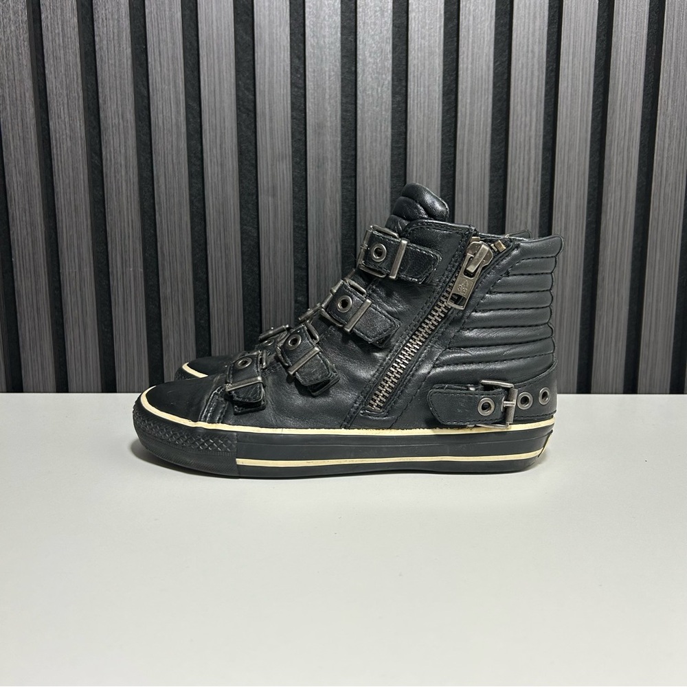Ash black leather buckle zipper high top - Picture 3 of 8